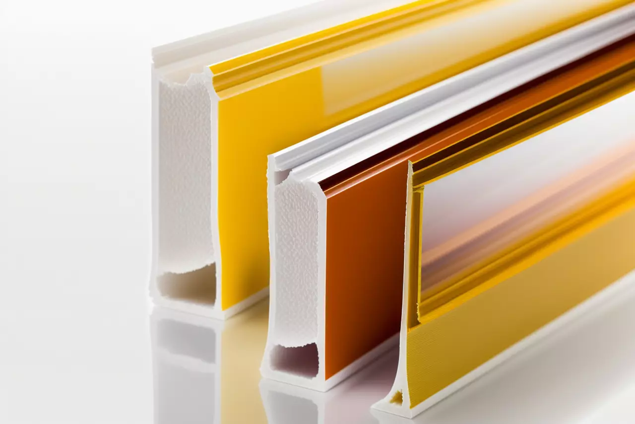 yellow window profile cross section showing foam structure