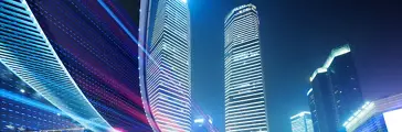 City at night with streaks of light
